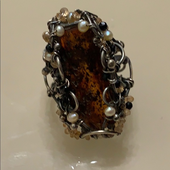 🥃☕️Cognac amber and sterling stunning ring - Picture 1 of 13